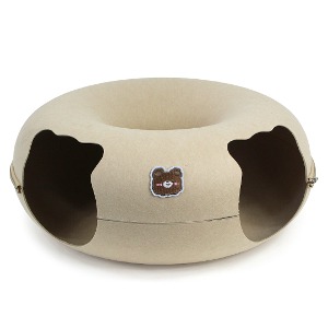 [펫츠몬]고양이용 도넛형 원 홀 펠트 터널 숨숨하우스(더블홀베이지M/50cm)(인터넷17850원미만 판매금지)(품절)